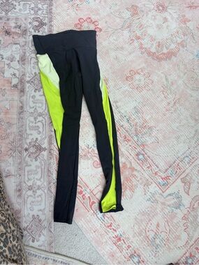 Reebok Black and Neon Yellow Leggings with White Accent